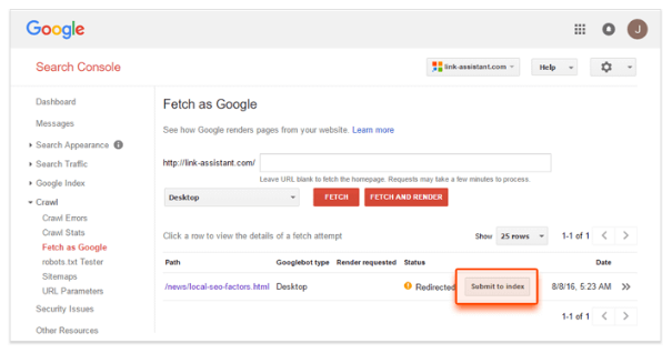 Подаване на URL адрес към Google чрез Search Console